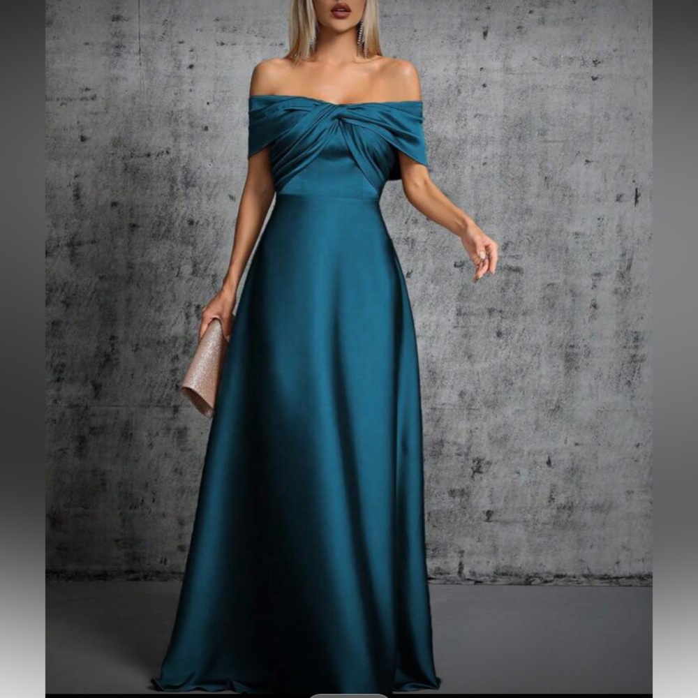Luxe off shoulder formal party satin dress